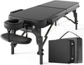 DOVANS Professional Massage Table Portable 2 Fold Premium Elastic Foam Wooden Leg Hold Up to 1100LBS 10 Heights Adjustable with Carrying Bag All Black