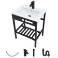 Ceramic Console Sink- Kichae 24"x 18" inch Bathroom Console Sink Drop In Bathroom Sink Holder with Stainless Pedestal Ledge Vessel Sink Art Basin