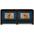 ChinaFurnitureOnline Hand Painted Flower Motif Distressed Mongolian Elmwood Cabinet