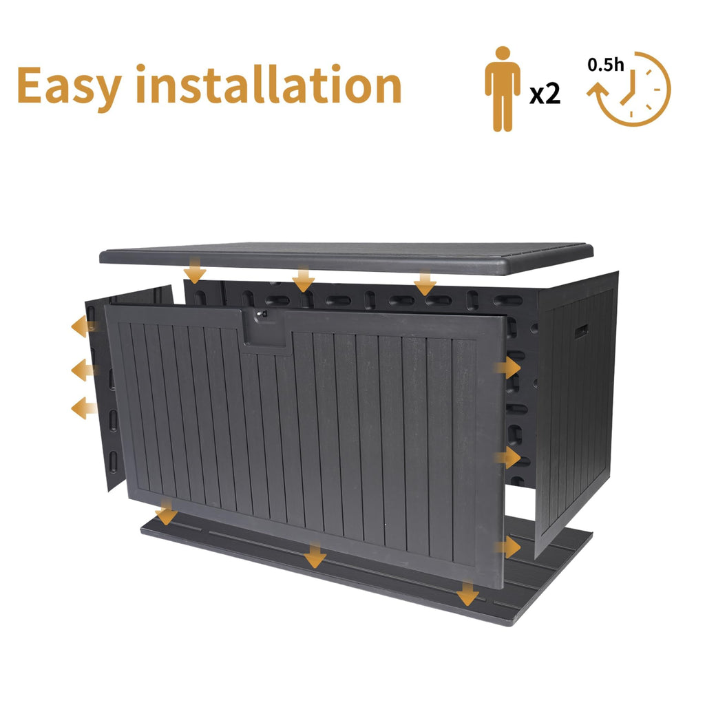LANTRO JS 230 Gallon Deck Box Waterproof, Outdoor Storage Box Waterproof Lockable with Divider and Lifter Prevent Water Seeping into from Floor for Patio Cushions