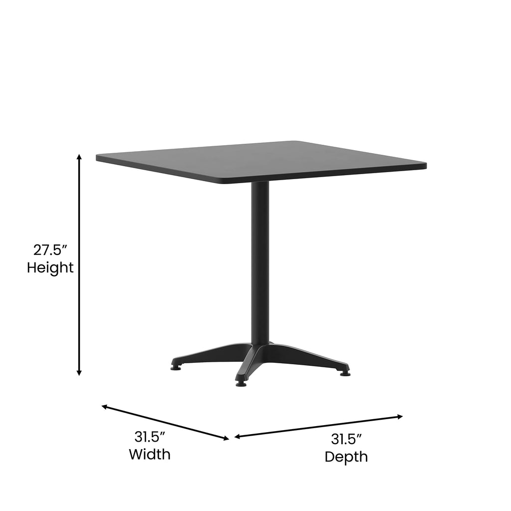 Flash Furniture TLH-ALUM-32SQ-017BK4-GG Lila 31.5'' Square Aluminum Indoor-Outdoor Table Set with 4 Slat Back Chairs, Black