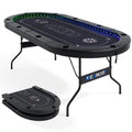 REAHOISY LED Poker Table for 10 Players, 84" Oval Foldable Texas Holdem Casino Table with Tri-Color LED Lights, Board Game Table for Home Game Room with 10 Cup Holders and Padded Armrests