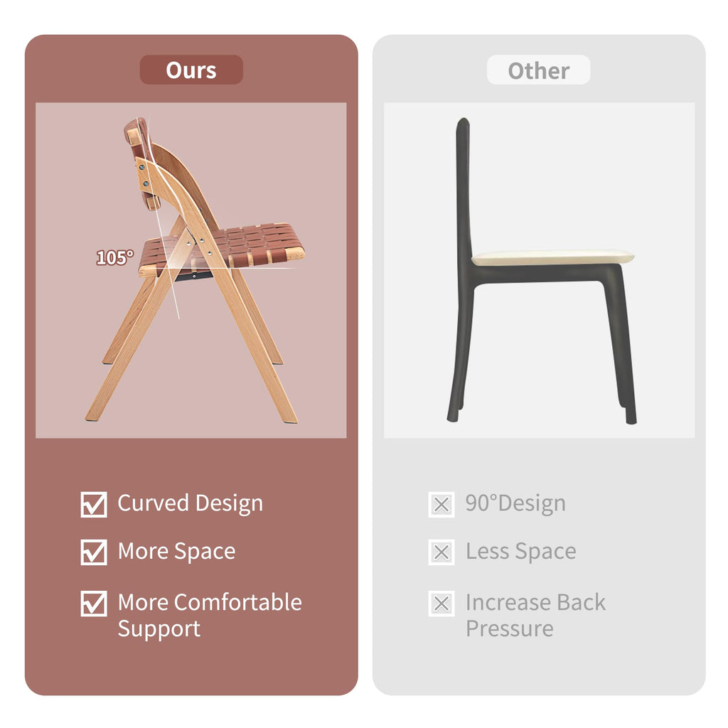 HOMEFUN Folding Dining Chairs Set of 2, Wooden Foldable Chair with Leather-Woven Backrest and Widened Seat Extra for Guests Kitchen Office Wedding Picnic Brown