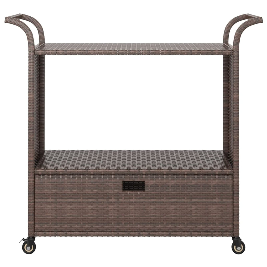 Gecheer Bar Cart with Drawer – Brown Poly Rattan Serving Trolley, 39.4 x 17.7 x 38.2 Inches, Weatherproof, Locking Casters, Sturdy Steel Frame