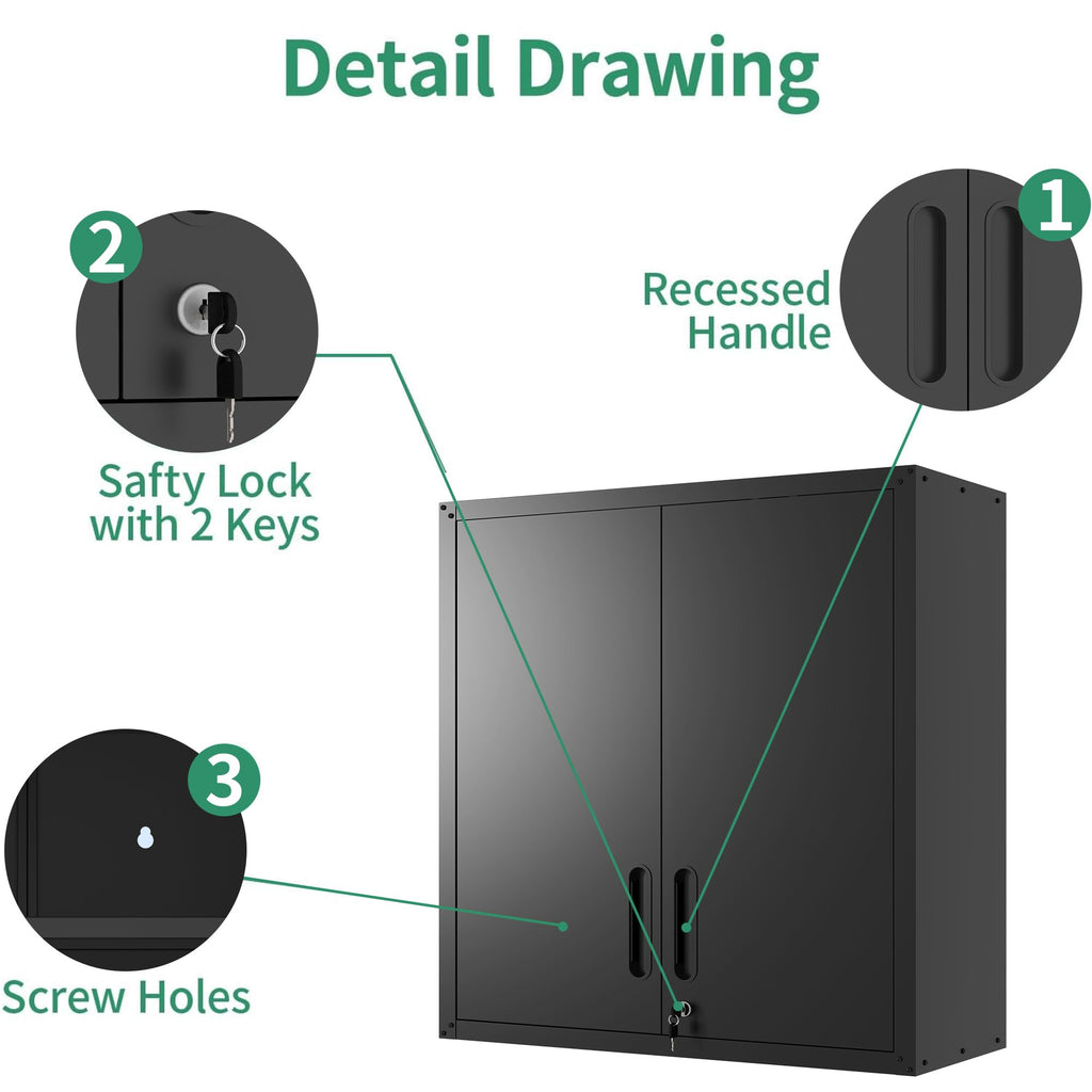VIYET Metal Tool Cabinet,Garage Storage Cabinet System,Wall Cabinet & Locking Rolling Tool Cabinet with Doors and Adjustable Shelves,Steel Tool Cabinets for Home