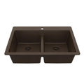 Karran 33" Brown Quartz Composite Double Bowl Kitchen Sink – Top Mount Drop-In 50/50 Low Divider, 80% Natural Quartz, 535°F Heat Resistant, Sound Dampening, Granite Composite, QT-810