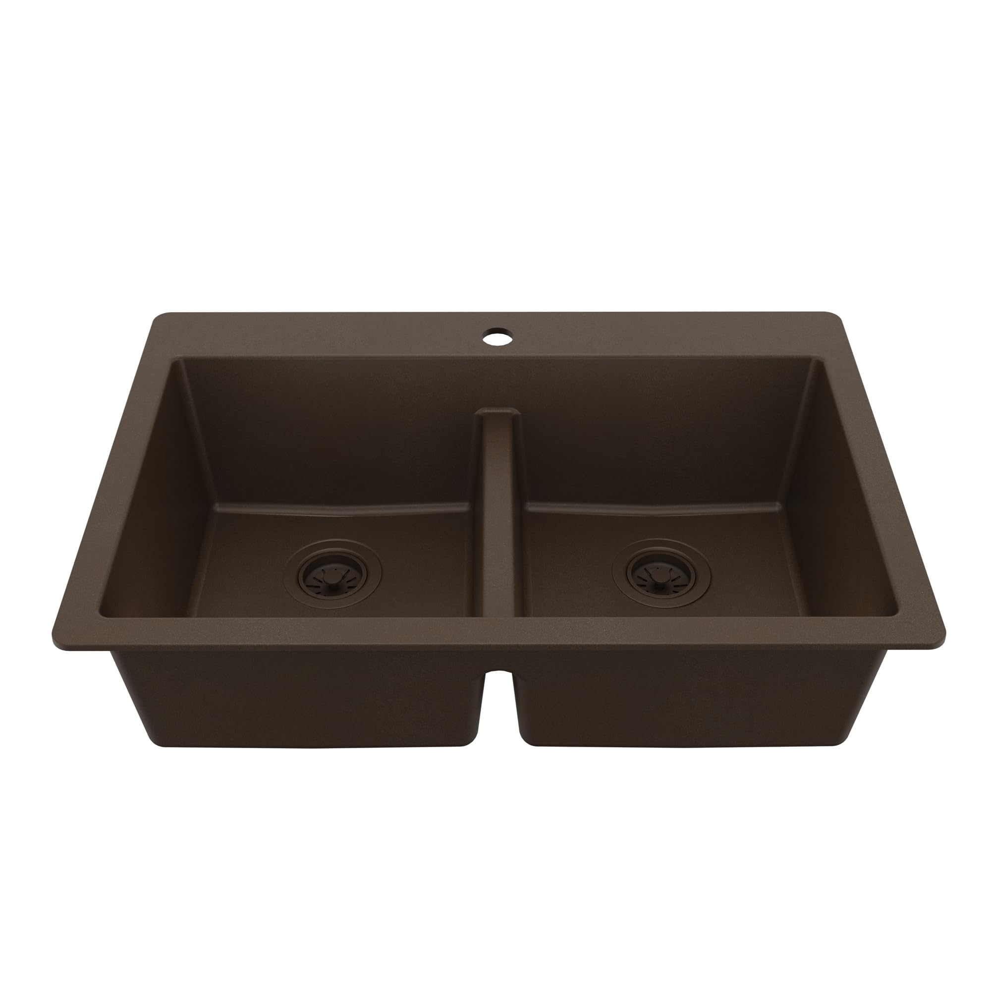 Karran 33" Brown Quartz Composite Double Bowl Kitchen Sink – Top Mount Drop-In 50/50 Low Divider, 80% Natural Quartz, 535°F Heat Resistant, Sound Dampening, Granite Composite, QT-810