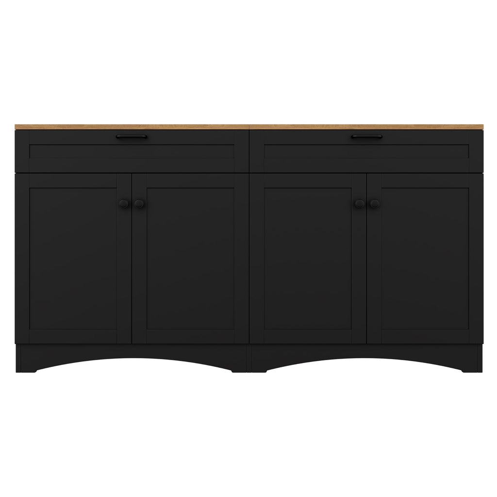 Ball & Cast Farmhouse TV Stand with 2 Drawers for TVs up to 70",Wood Grain Sideboard Buffet Cabinet w/Rustic Handles and Adjustable Shelf,Entertainment Center for Living Room,Bedroom,Black