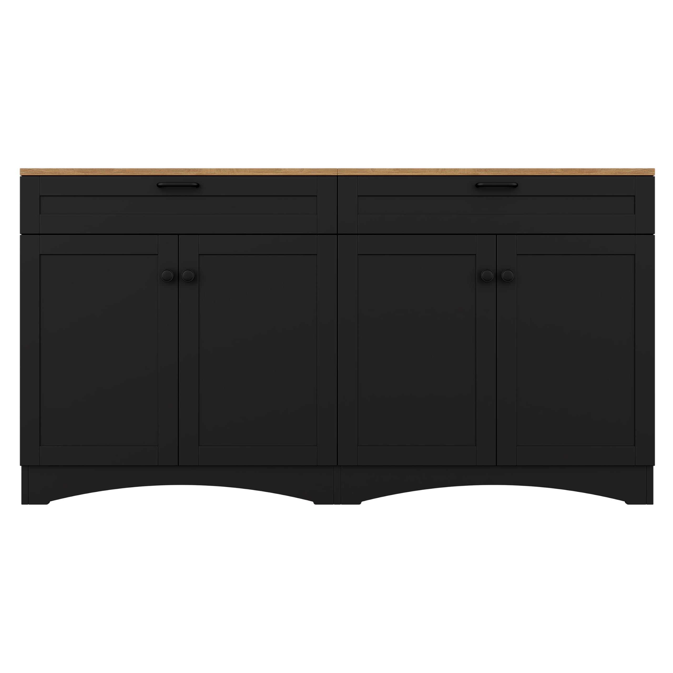 Ball & Cast Farmhouse TV Stand with 2 Drawers for TVs up to 70",Wood Grain Sideboard Buffet Cabinet w/Rustic Handles and Adjustable Shelf,Entertainment Center for Living Room,Bedroom,Black
