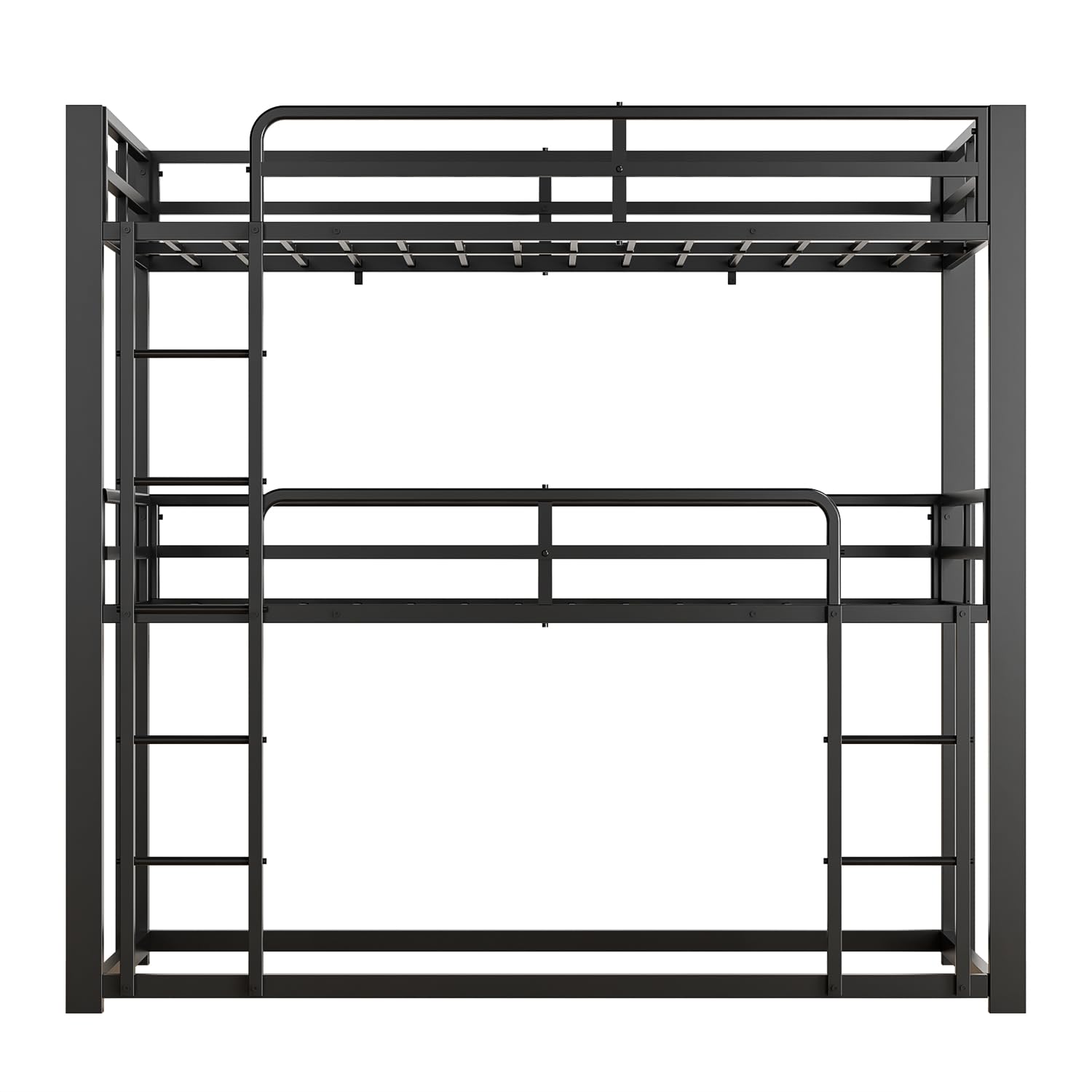 Mixcous Metal Triple Bunk Bed, Twin Over Twin Over Twin Heavy Duty Bunkbeds, Full-Length Guardrail Family-Friendly for All Ages, Bedroom, No Box Spring Needed, Easy Assembly, Black
