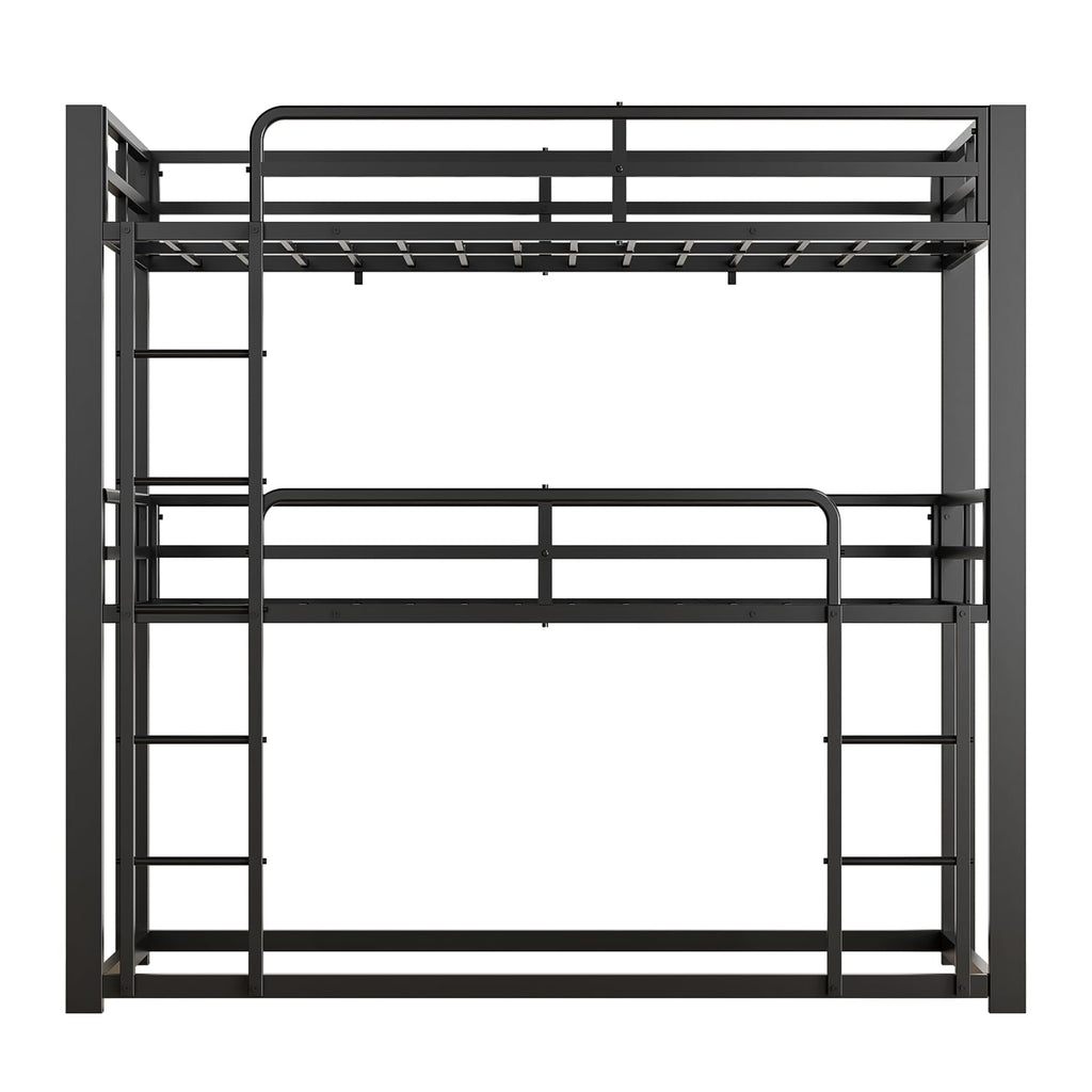 Mixcous Heavy Duty Triple Bunk Bed, Twin Over Twin Over Twin Metal Bunkbeds with Ladder, Family-Friendly for All Ages, Bedroom, No Box Spring Needed, Easy Assembly, Black