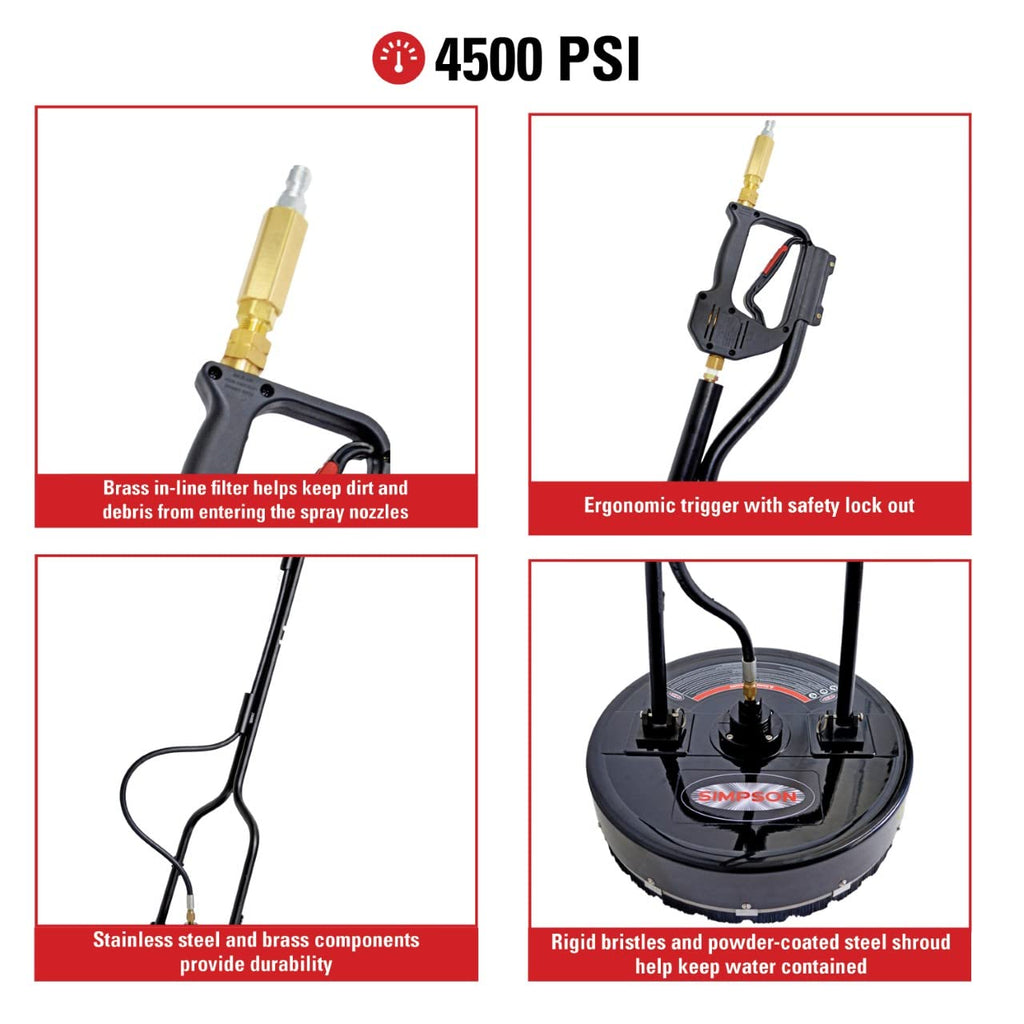 Simpson Cleaning 80182 Universal 20" Industrial Pressure Washer Surface Cleaner for Hot and Cold Water Machines, 3/8" Quick Connection, Recommended min 3450 PSI up to max of 4500 PSI, Black