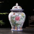 Ceramic Jar with Lid for Home Decor Traditional Chinese Flowers and Birdstemple Handcrafted Porcelain Vase