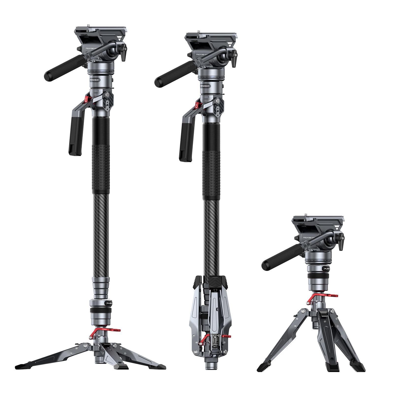 SmallRig 175cm / 68.9" Carbon Fiber Video Monopod for Camera, Compact Camera Monopod with One-Button Lift & Lock, Max. 5kg Playload Fluid Head Fits for DJI RS and for MFT 501L