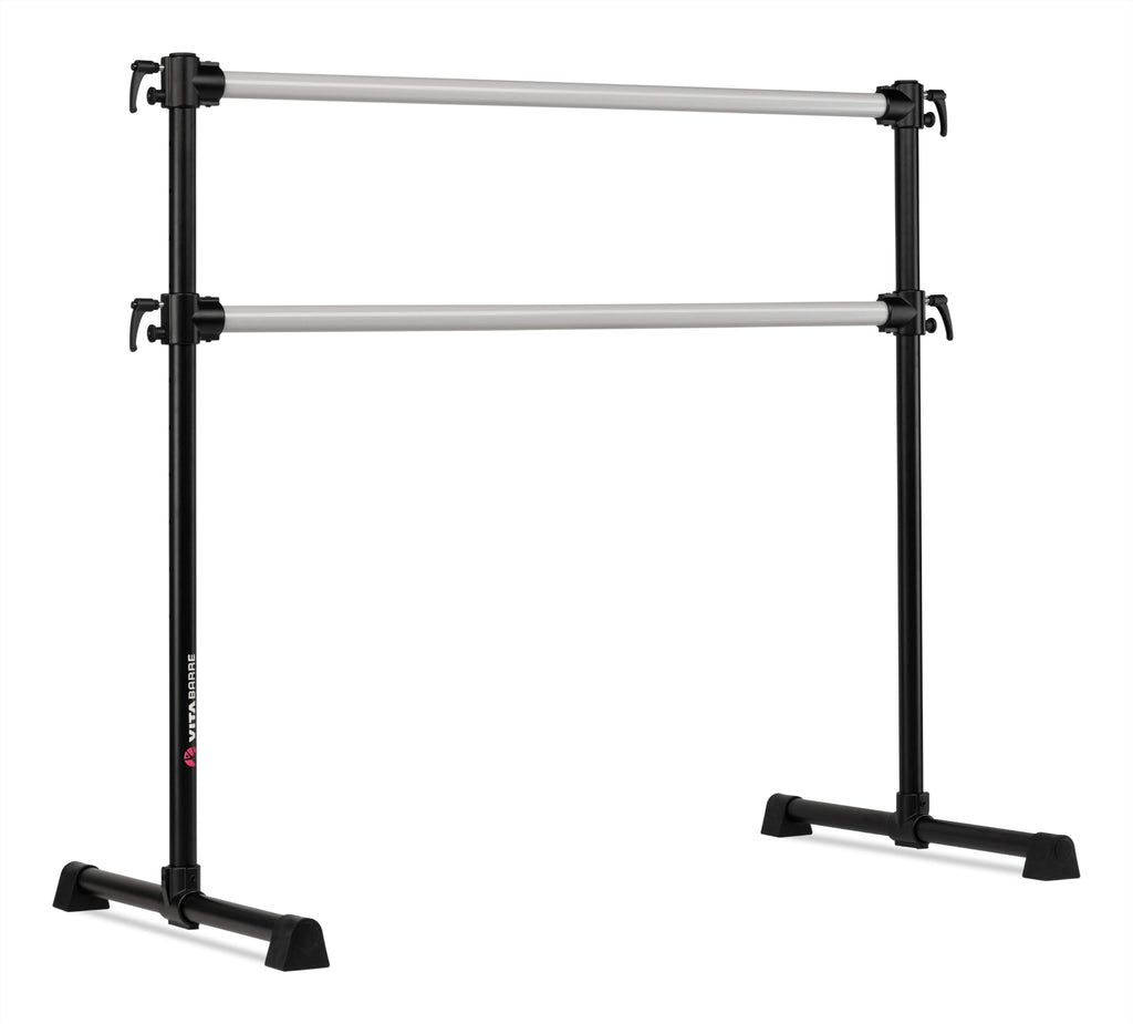 VITA Barre Portable Freestanding Double Ballet Barre, Professional, 4 Ft Bars, Black, Aluminum | Adjustable Height, Made in USA, Home or Gym Exercise Equipment for All Ages | Dance, Fitness, Pilates