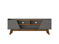 Manhattan Comfort Marcus Mid Century Modern 65 Inch TV Stand with Solid Wood Legs, Cable Management, 5 Shelves and Soft Close Doors, Entertainment Center and Media Console for Living Room, Grey