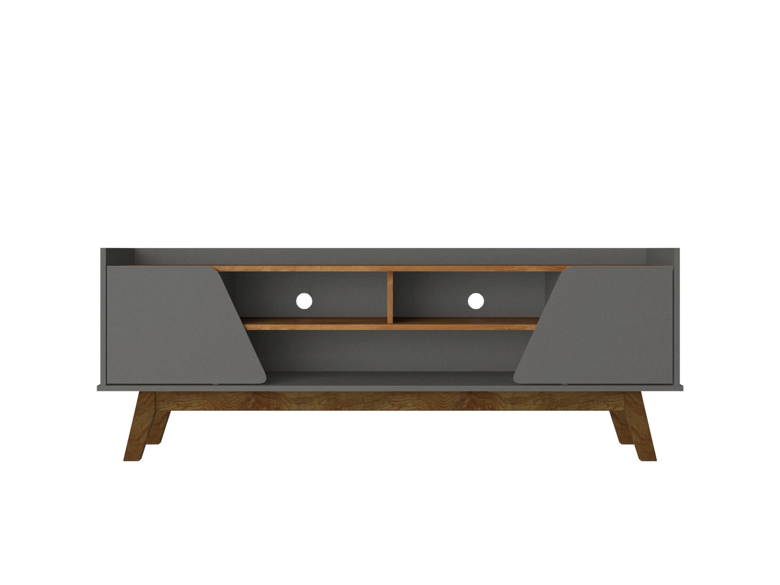Manhattan Comfort Marcus Mid Century Modern 65 Inch TV Stand with Solid Wood Legs, Cable Management, 5 Shelves and Soft Close Doors, Entertainment Center and Media Console for Living Room, Grey