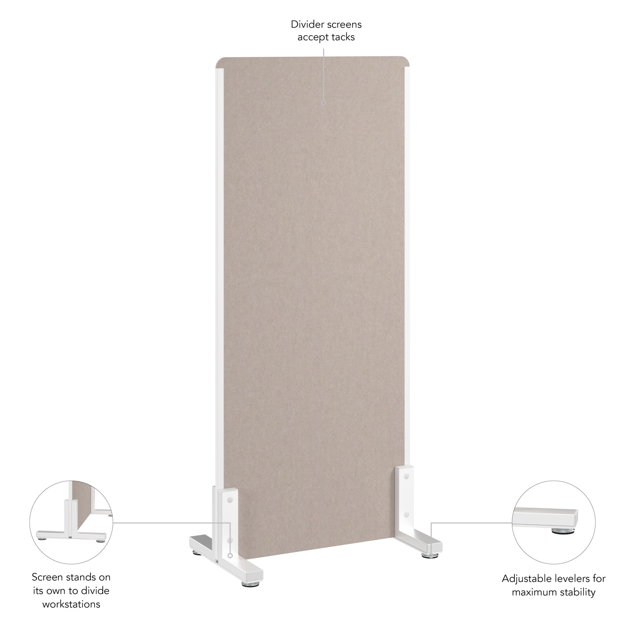 Bush Business Furniture 24W x 55H Freestanding Privacy Screen in Warm Beige, Standing Office Partition with Acoustic Sound Dampening Panel