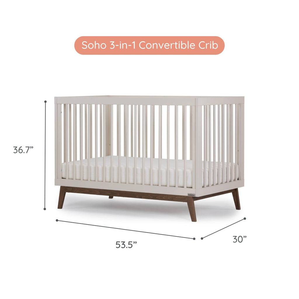 dadada Baby Soho 3-in-1 Convertible Wooden Crib to Toddler Bed - Made in Italy, GREENGUARD Gold Certified, Baby-Safe Finish, Handcrafted Beechwood, Modern Design, 3 Adjustable Heights (Almond Milk)