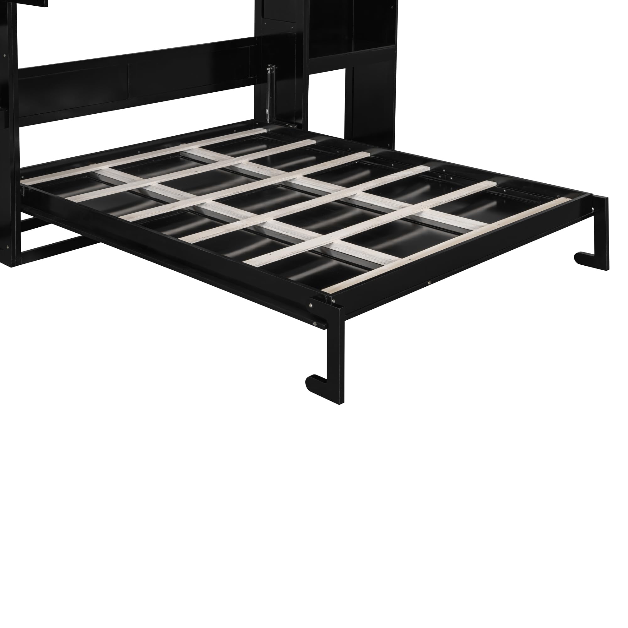 Ball & Cast Murphy Bed Queen Bed Frame with Headboard,Hideaway Bedframe w/Vanity and Cabinets,Wood Wall Cabinet,Slat Support,can be Folded,No Box Spring Needed,for Small Room,Espresso