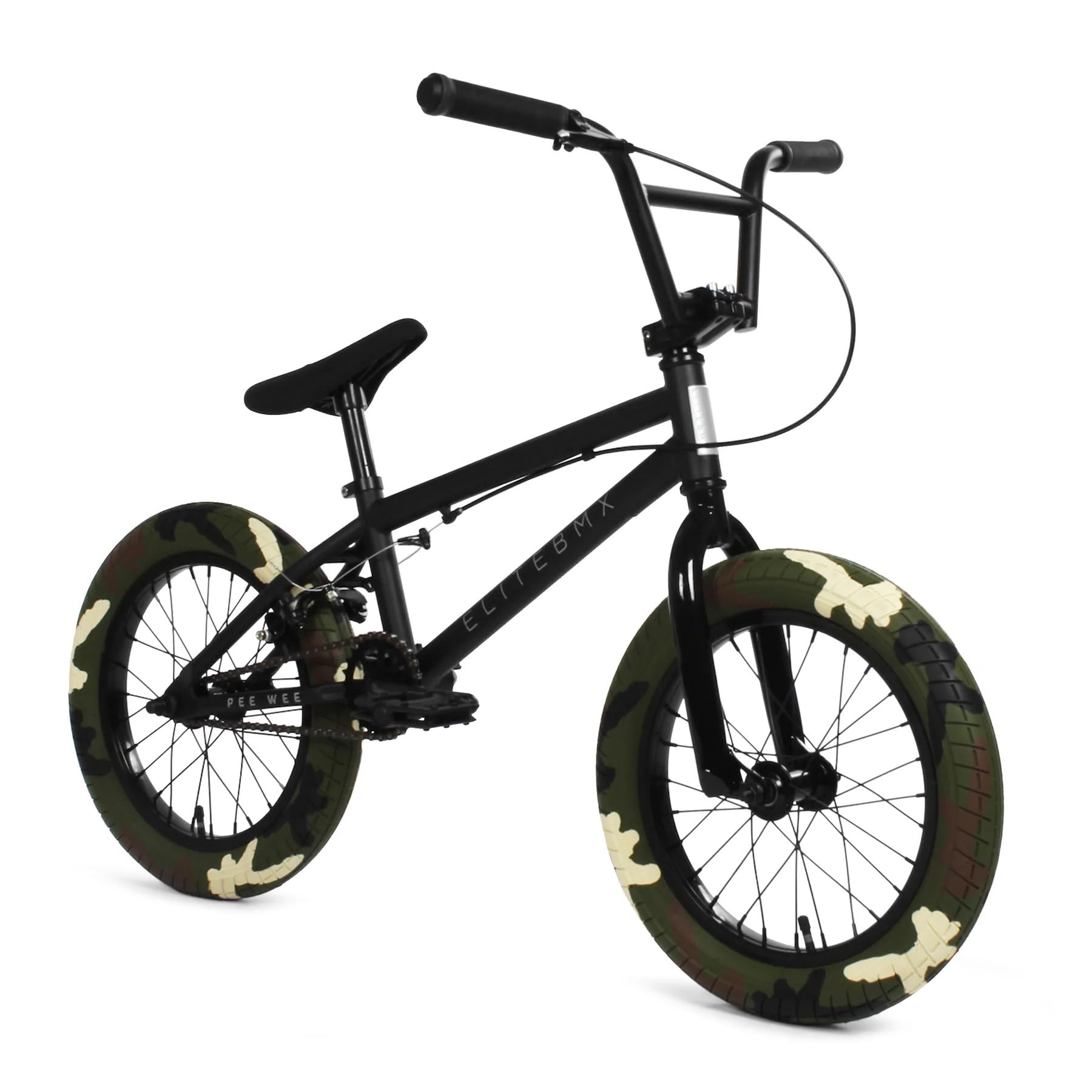 Elite BMX Freestyle Bike, Durable Steel Frame, Available in 16", 18", and 20" Sizes. New Sizes 26" and 29" BMX Bicycles. (PW - Black Combat, 16")