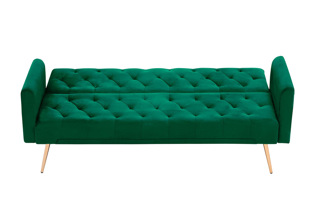 ERYE 71-Inch Soft Velvet Futon Sofa Bed Upholstered Tufted Futon Daybed W/Golden Leg & 2 Pillows,Modern Loveseat Couch Convertible Sleeper Sofabed for Home Apartment Office
