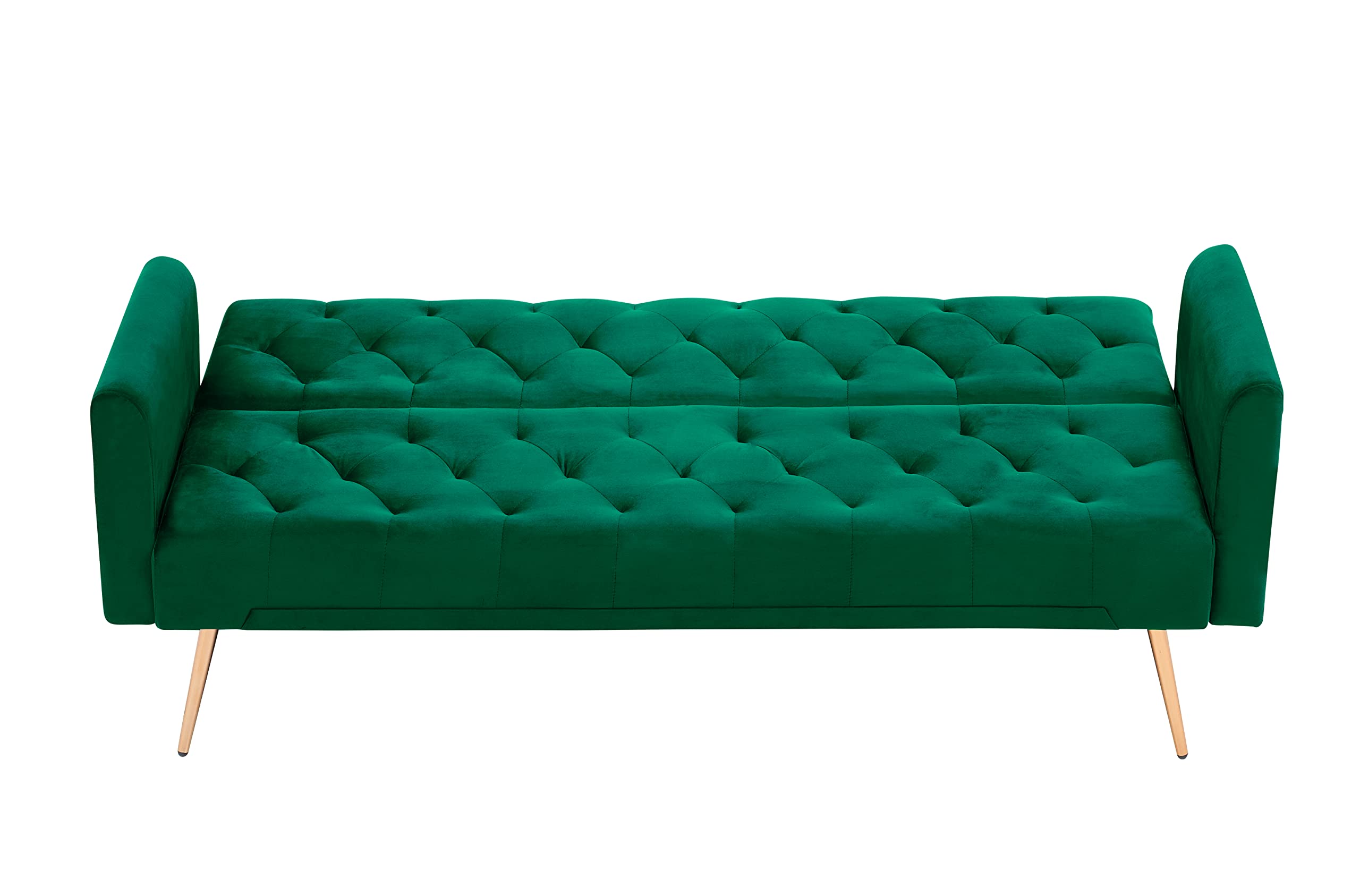 ERYE 71-Inch Soft Velvet Futon Sofa Bed Upholstered Tufted Futon Daybed W/Golden Leg & 2 Pillows,Modern Loveseat Couch Convertible Sleeper Sofabed for Home Apartment Office