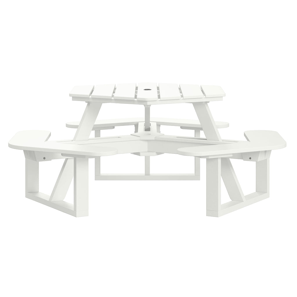 Shoreline Made in USA Hexagon Picnic Table, Seating for 6, Coconut White