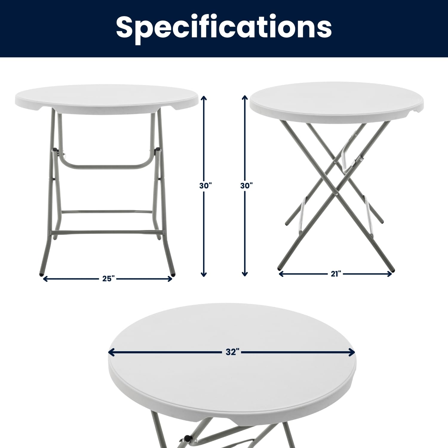 BTEXPERT Set of 10, White 32" Round 30" Height Round Plastic Folding Table Commercial Portable for Picnic Party Event Camping Banquet Card Dining Wedding Home Kitchen Indoor Outdoor