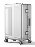 KANGSHILU Premium Aluminum Checked Luggage 24”, Metal Shell Zipperless Suitcase with Spinner & Removable Wheels, Size 26.77"x17.32"x9.84", 11.68 lbs, Includes 2 Spare Wheels & TSA Lock (Silver)
