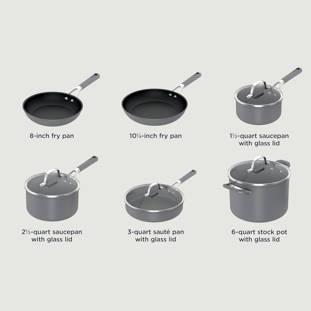 Ninja NeverStick Professional Hard-Anodized 10 Piece Pots & Pans Set, Nonstick Cookware Set, Durable, Oven Safe to 500°F, Slate Grey, C39500