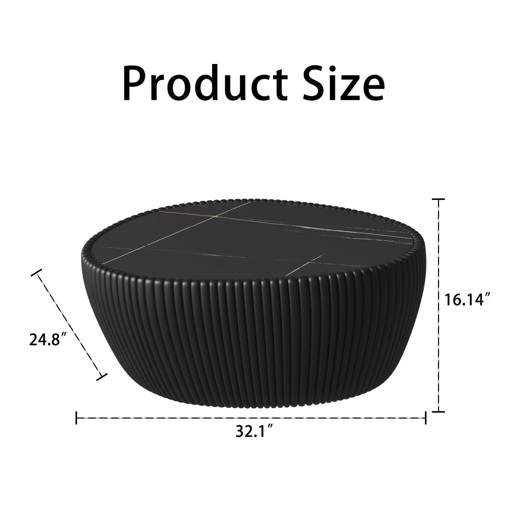 GDFStudio Goose Egg Shaped Marble Top Coffee Table with Microfiber Leather Frame, Modern Small Side Table with MDF Base, Unique Desktop Textures Tea Tables for Living Room Bedroom Office, Black