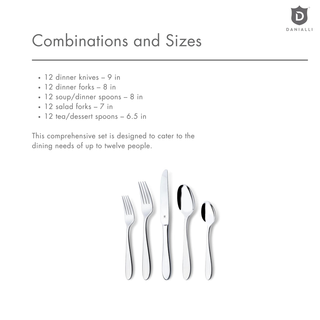 Danialli Modern Silverware Set, 18/10 Stainless Steel Flatware, Mirror Finish, Dishwasher Safe, Elegant Cutlery for Home and Dining, Built to Last (60-Piece, Razzoli)