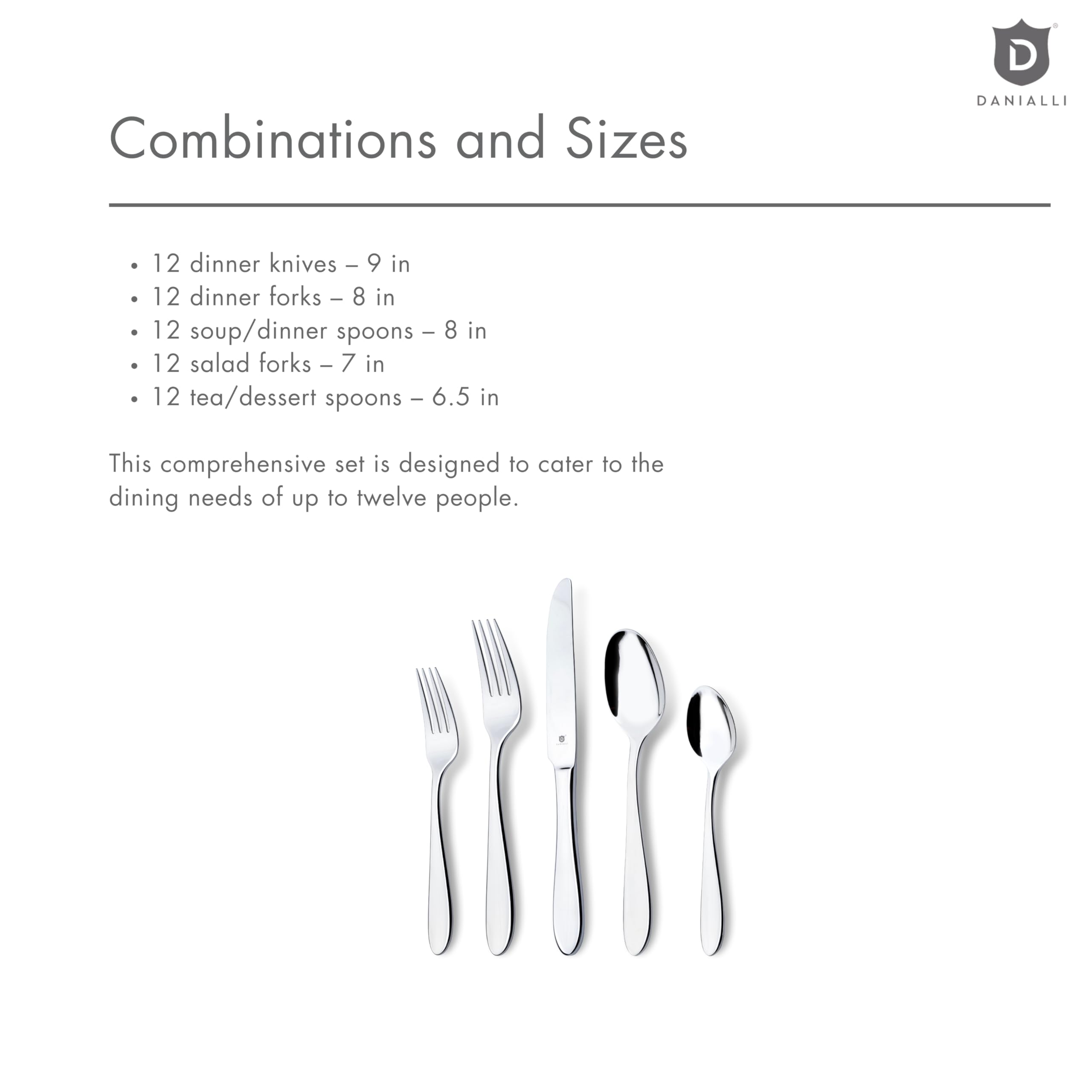 Danialli Modern Silverware Set, 18/10 Stainless Steel Flatware, Mirror Finish, Dishwasher Safe, Elegant Cutlery for Home and Dining, Built to Last (60-Piece, Razzoli)
