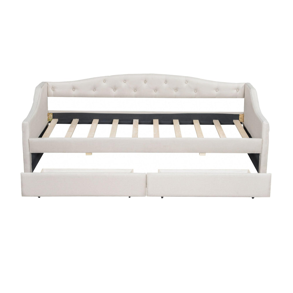 Ball & Cast Twin XL Size Daybed with Storage Drawers and LED Light, Linen Upholstered Day Bed Frame with Solid Wood Slats for Guest Room,Apartment,No Spring Box Needed, Easy Assembly,Beige