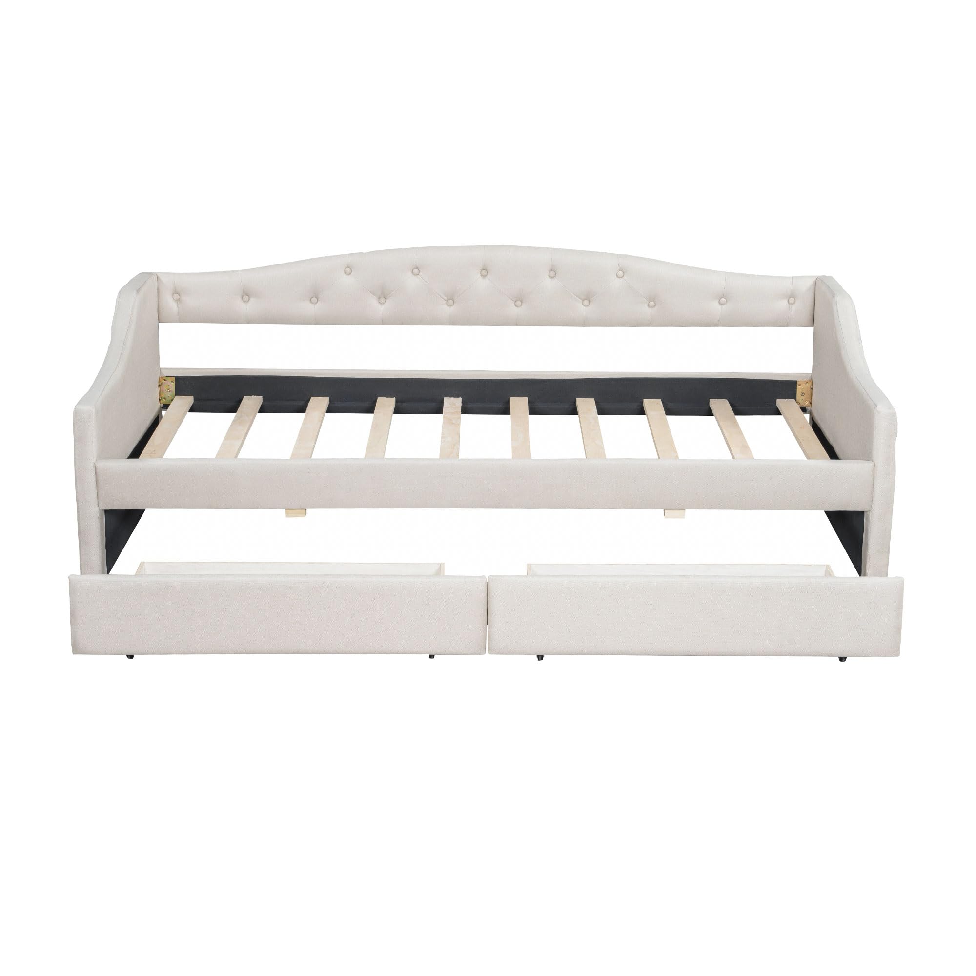 Ball & Cast Twin XL Size Daybed with Storage Drawers and LED Light, Linen Upholstered Day Bed Frame with Solid Wood Slats for Guest Room,Apartment,No Spring Box Needed, Easy Assembly,Beige