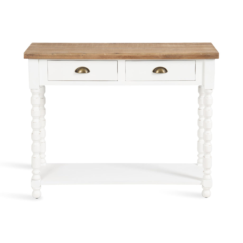 Kate and Laurel Rutledge Coastal Wooden Console Table with Shelf; 40 x 14 x 33; Hazelnut and White; Traditional Wood Entryway Table with Drawers and Decorative Turned Legs for Entry Storage Options