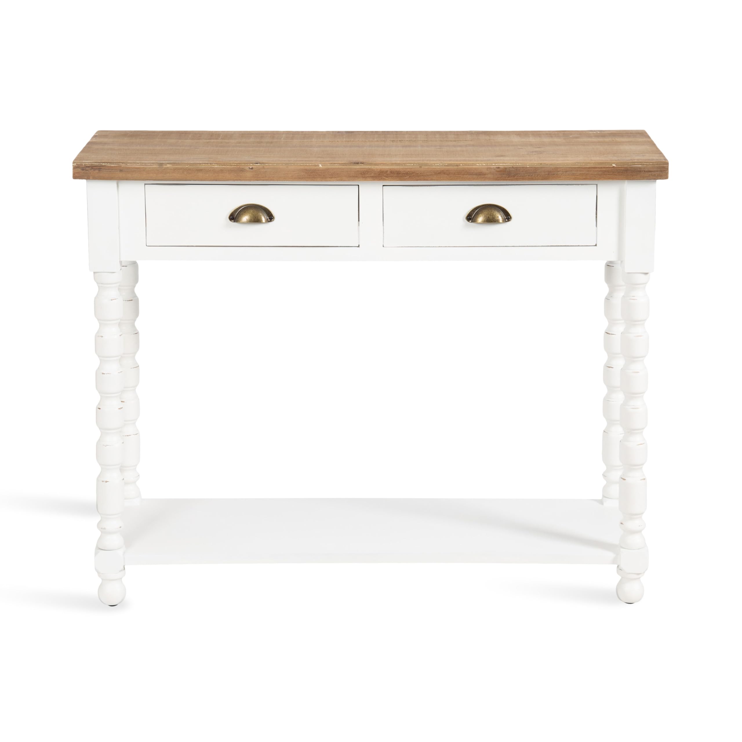 Kate and Laurel Rutledge Coastal Wooden Console Table with Shelf; 40 x 14 x 33; Hazelnut and White; Traditional Wood Entryway Table with Drawers and Decorative Turned Legs for Entry Storage Options