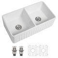 Dcolora 33 In. White Fireclay Farmhouse Sink Reversible Apron Front Design, 50/50 Double Bowl Ceramic Porcelain Kitchen Sink, 33"W×18"D×10"H #DC-A8871