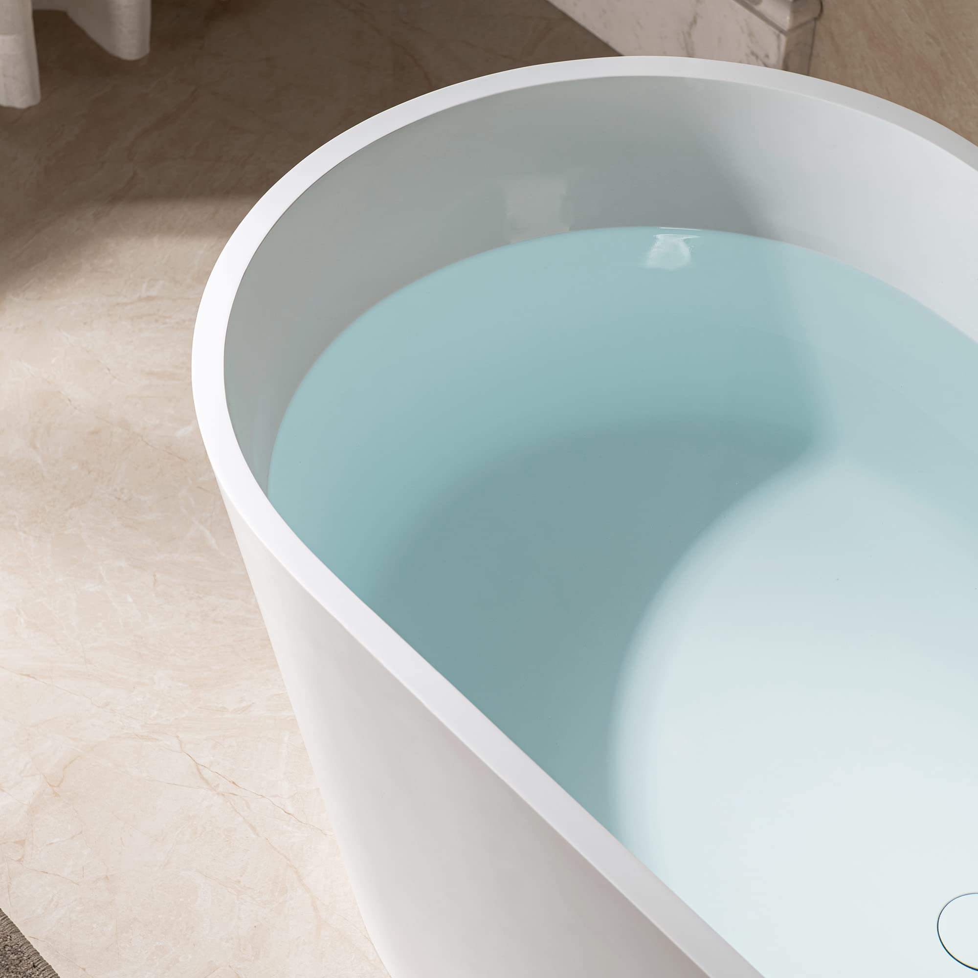 WOODBRIDGE 59" L x 29-7/8" W Luxury Contemporary Solid Surface Stone Resin Freestanding Bathtub in Matte White