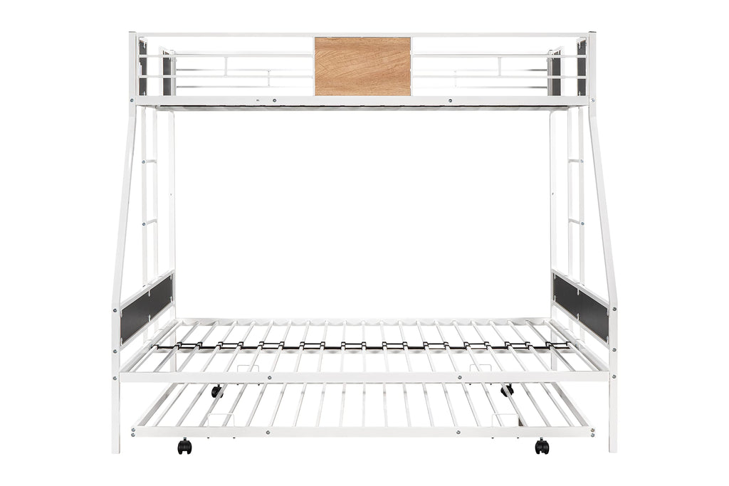 PVWIIK Twin Over Full Bunk Bed with Trundle,Heavy-Duty Sturdy Bedframe with Safety Guardrail & Ladder for Kids Boys Girls Teens,Space Saving Design & No Box Spring Needed,White
