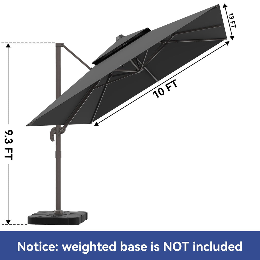 ZLACUIU 10x13FT Cantilever Outdoor Patio Umbrellas, Double Top Large Rectangle Umbrella, Heavy Duty 360° Rotation Offset Outdoor Sun Shade Umbrella for Garden Deck Pool Backyard Patio, Grey