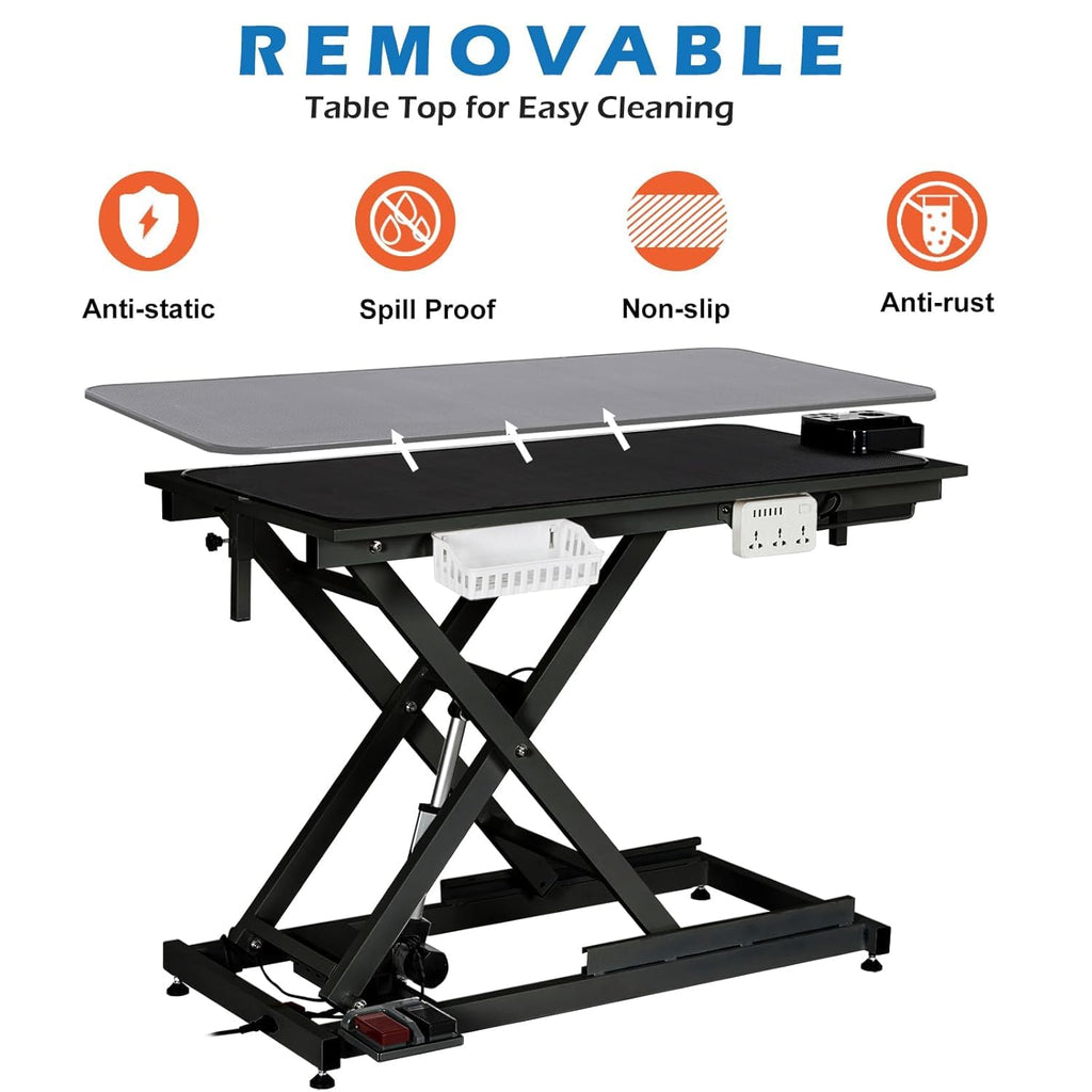 ExploreHorizon 50" Heavy Duty Dog Grooming Table with Aluminium Overhead Arm,Electric Hydraulic Grooming Table with 6 USB Ports for Large Dogs 300 LBS Foot Control