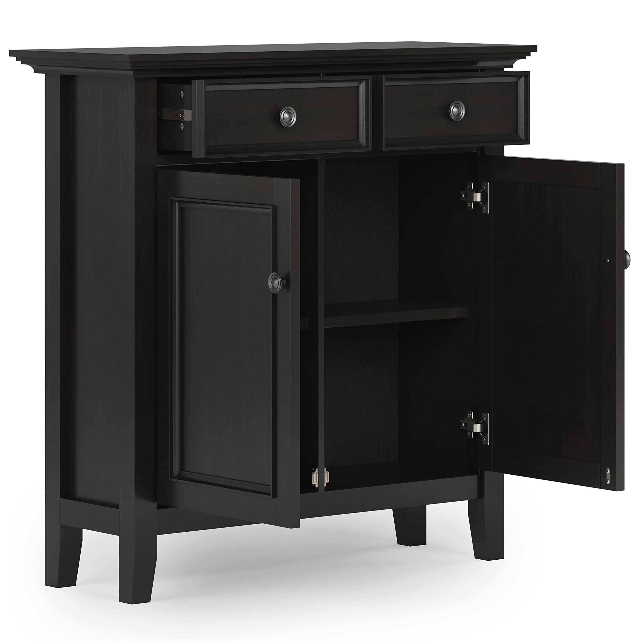 SIMPLIHOME Amherst 36-inch Wide Transitional-Style Storage Cabinet in Hickory Brown with Drawers and Adjustable Shelves for Entryway or Living Room