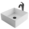 KRAUS Elavo 15-inch Square White Porcelain Ceramic Bathroom Vessel Sink and Arlo Faucet Combo Set with Pop-Up Drain, Oil Rubbed Bronze C-KCV-120-1200ORB