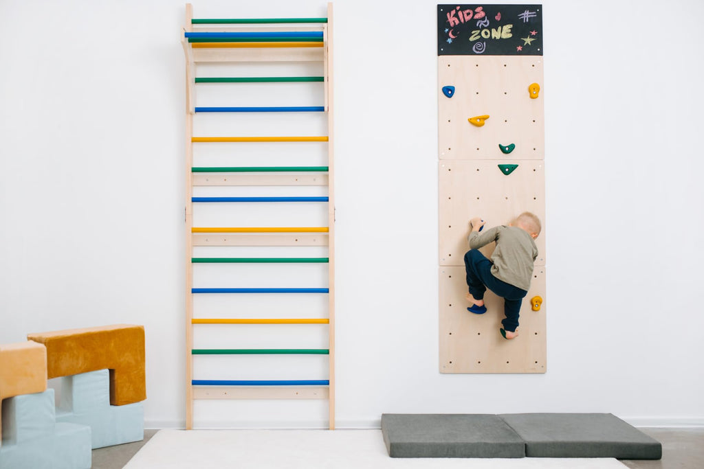 ComfyBumpy Wooden Swedish Ladder Climbing Wall Set with Convertible Play Table – Premium Montessori Indoor Climbing Gym for Kids, Space-Saving Wall Playground that Transforms into a Creative Activity