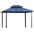 GOWE 10' x 12' Hardtop Gazebo Canopy with Polycarbonate Double Roof, Aluminum Frame, Permanent Pavilion Outdoor Gazebo with Netting and Curtains for Patio, Garden, Backyard, Deck, Lawn, Gray