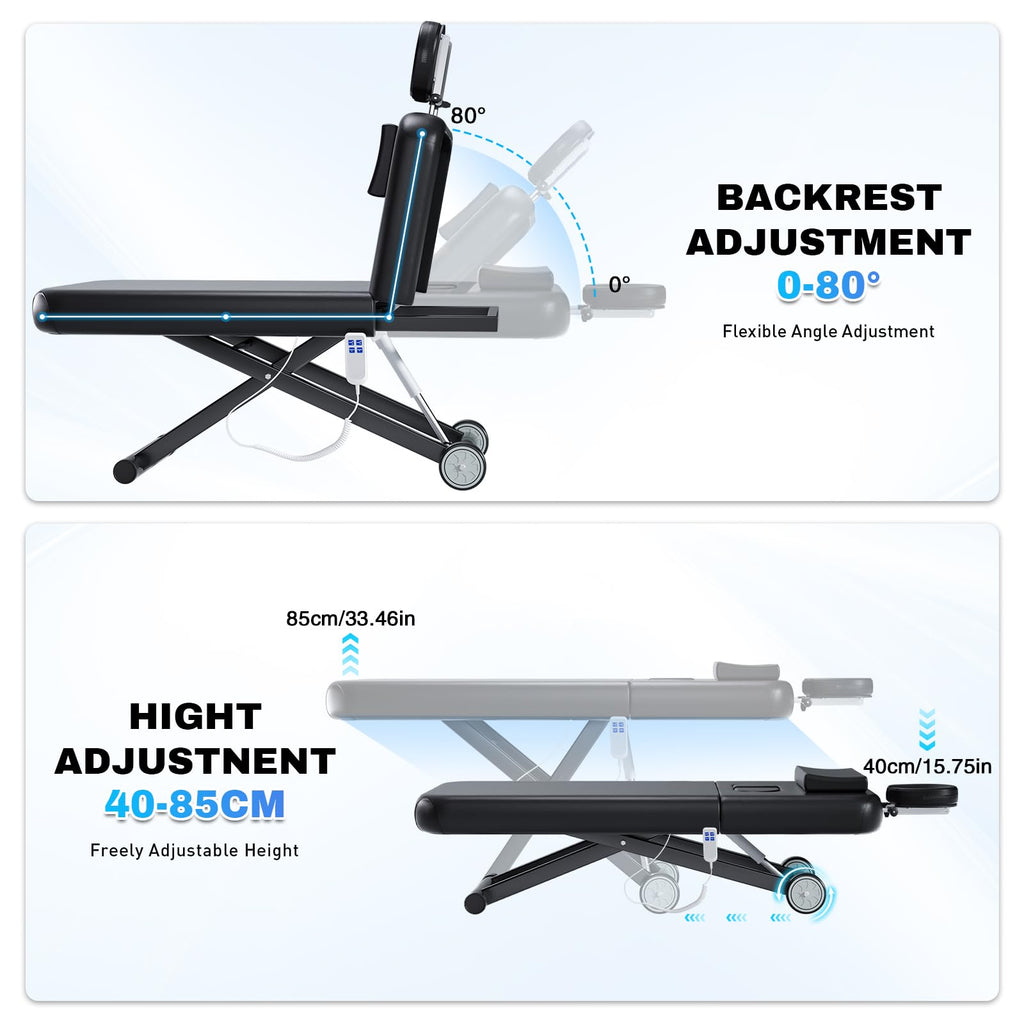 kaiwrxin Fully Electric Massage Table with Lift, 1500lbs Capacity - Professional Adjustable Facial Bed for Estheticians, Spa & Waxing, Heavy-Duty 550lbs Capacity 2r5 2r7 (Black - X-Shaped)