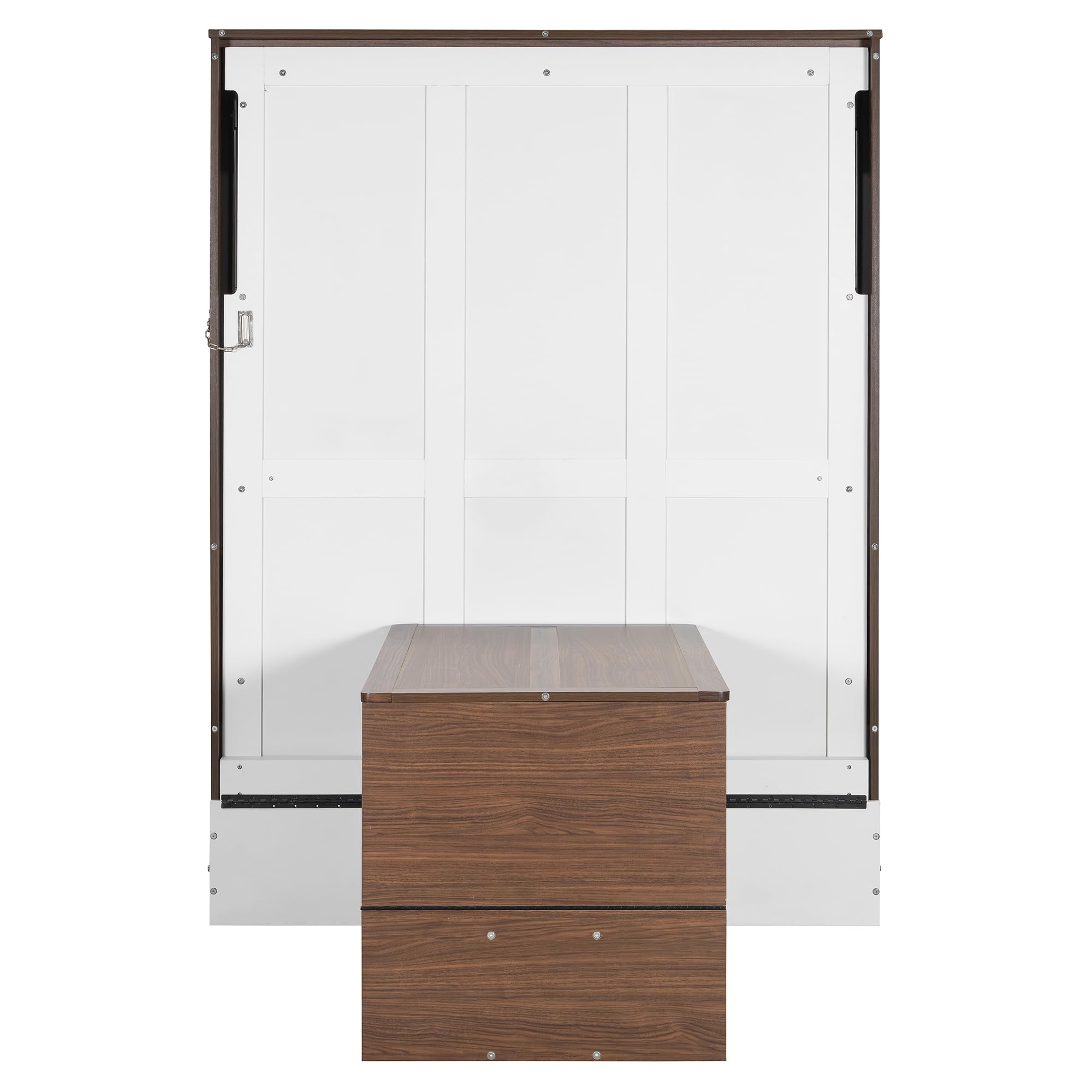 Merax Full Size Murphy Bed with Foldable Desk,Space Saving Wall Bed,Solid Wood Foldable Hidden Platform Bedframe for Home,Bedroom,Office,Small Room,Apartment,Walnut+White