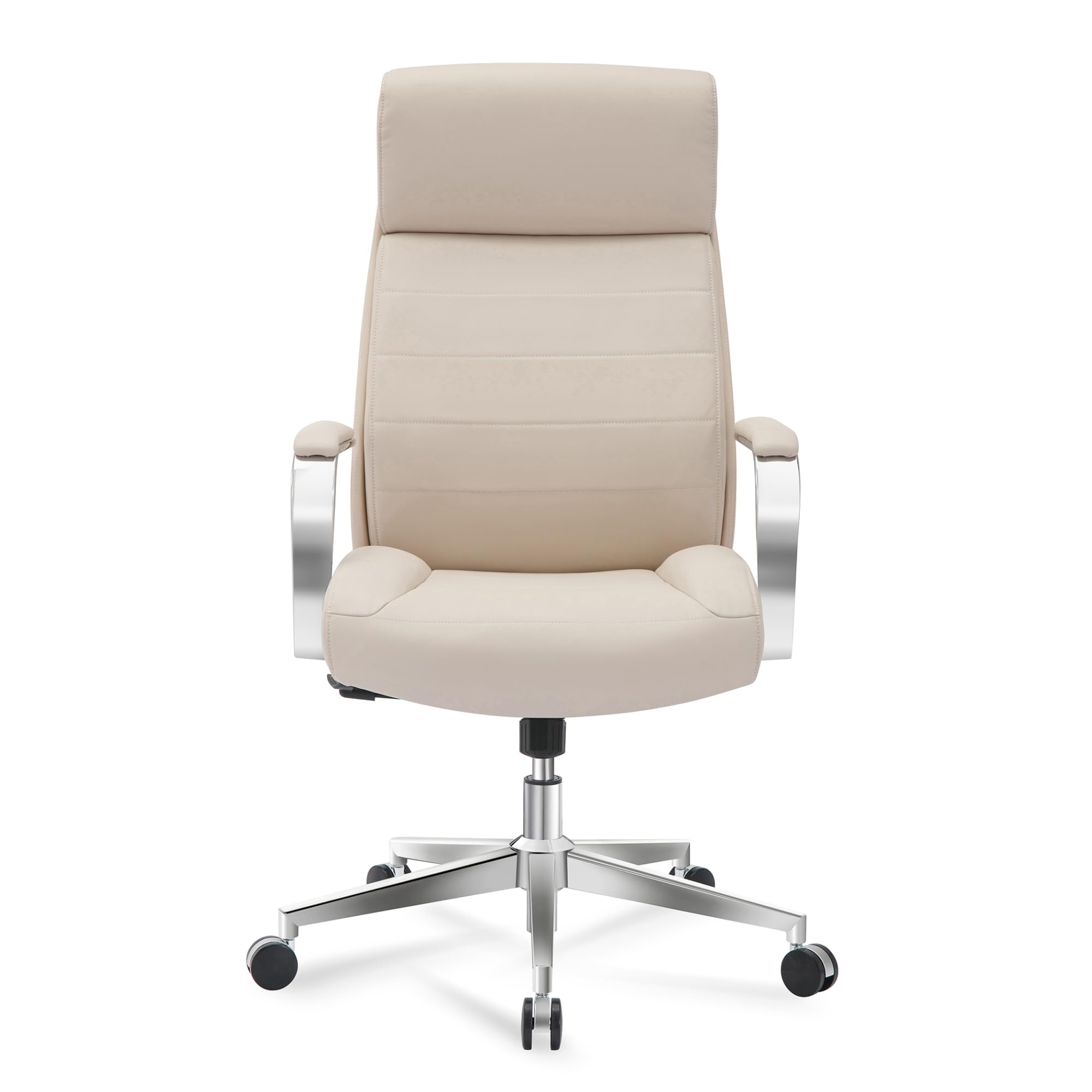 Realspace® Modern Comfort Modee Vegan Leather High-Back Executive Office Chair, Sand/Chrome, BIFMA Compliant